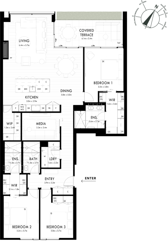 Floor Plan - Apartment 303 - One Saint Stephens, Parnell, Auckland