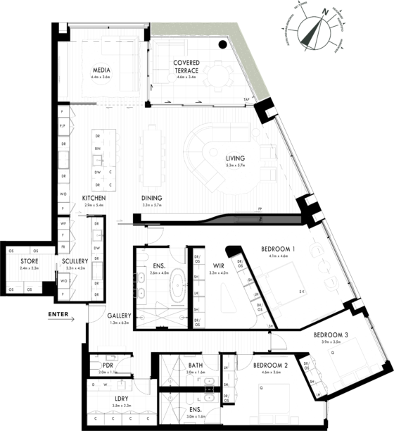 Floor Plan - Apartment 404 - One Saint Stephens, Parnell, Auckland